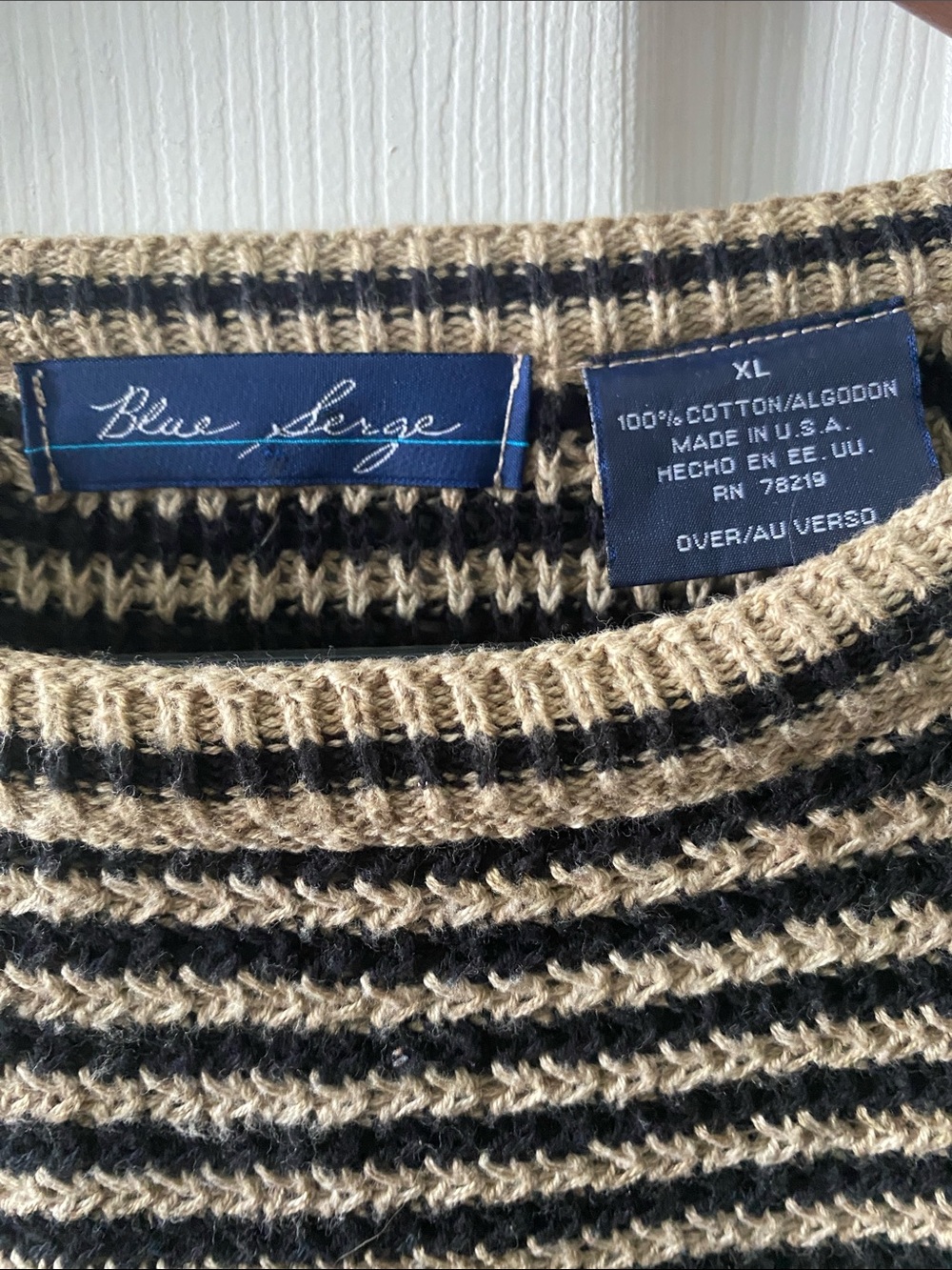 Classic Cotton Striped Crewneck Sweater - Black & Cream XL - Picture 2 of 7